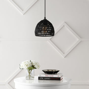 Campana 20" Bohemian Modern Woven Rattan/Iron LED Pendant